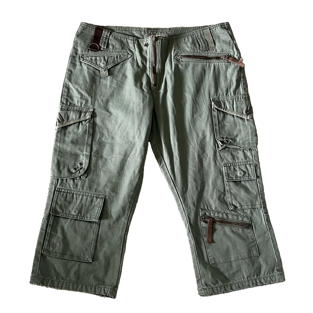 A Kurtz Womens 12/31 Olive Green Cargo Capri Pants Utility Pocket Military Rare